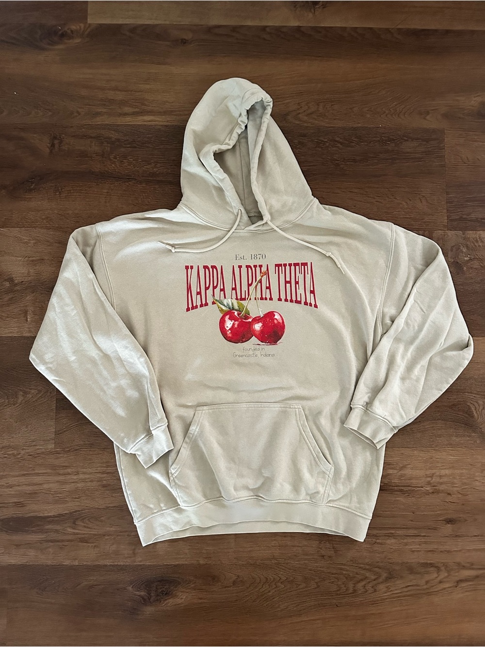 Alpha Theta Cherry Sorority Hoodie Cream Coquette Vintage Graphic L